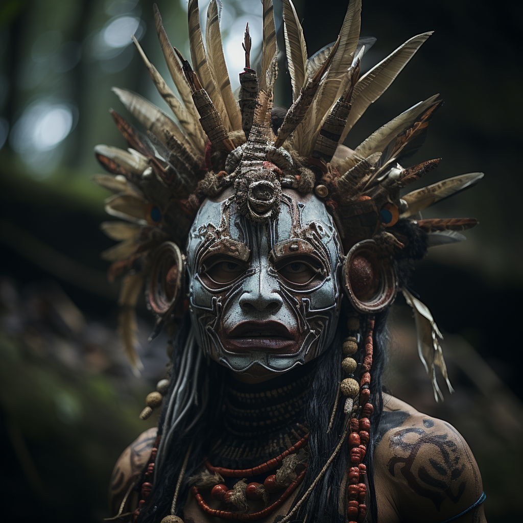 Tribal Aztec Shaman in Axolotl Mask Trance Photo