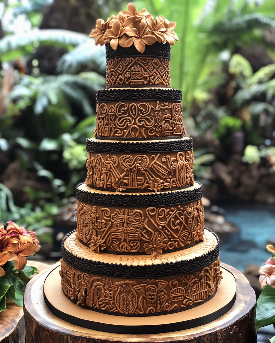 Tribal Tattoo Wedding Cake in Hawaii