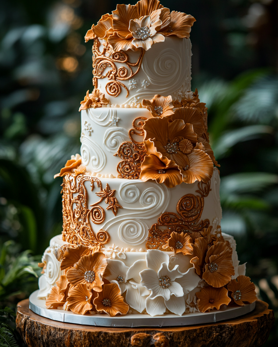 Tribal Tattoo Wedding Cake in Tropical Hawaii Garden