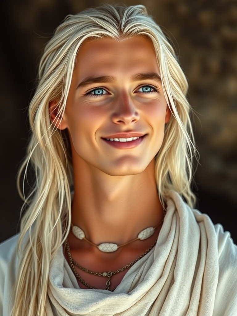 Tribal Young Man with Platinum Blonde Hair Smiling