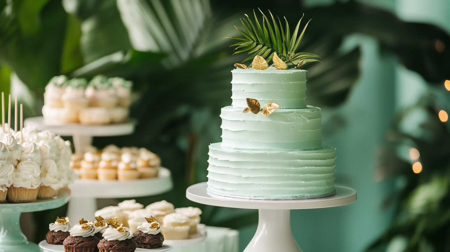 Tropical sweets on luxurious green table.