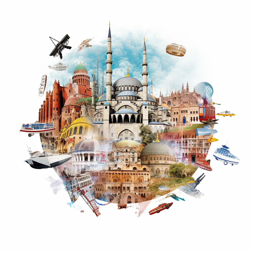 Turkey's Famous Attractions Collage on White Background.