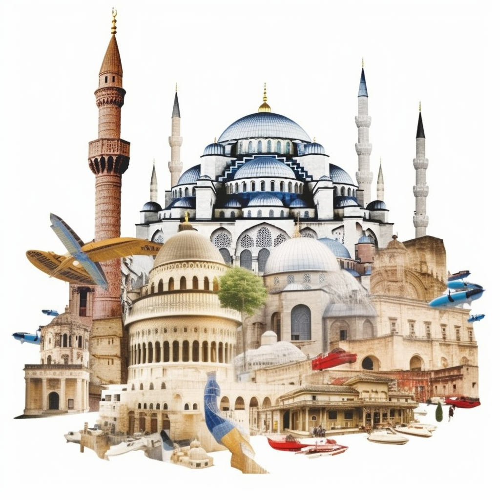 Turkey's Famous Landmarks Collage on White Background