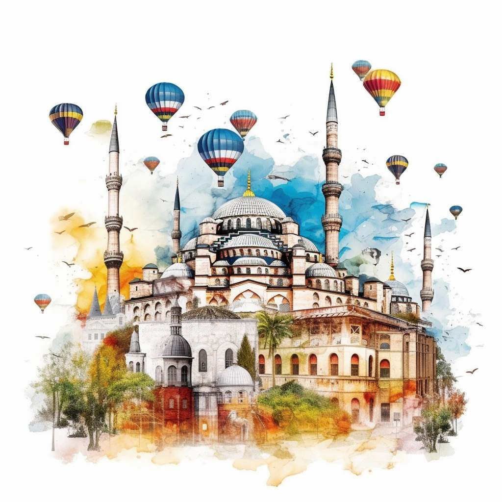 Turkey Tourist Attractions Collage White Background Hagia Sophia Cappadocia Blue Mosque 