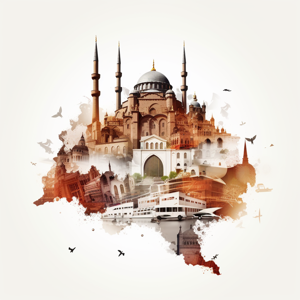 Turkey Tourist Attractions Collage White Background