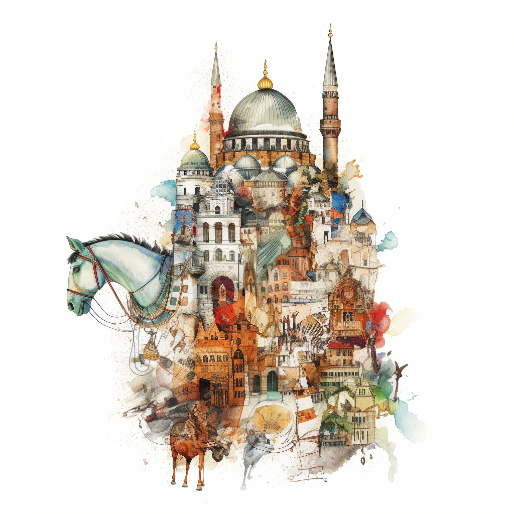 Turkey Tourist Attractions Collage: Galata Tower, Trojan Horse.