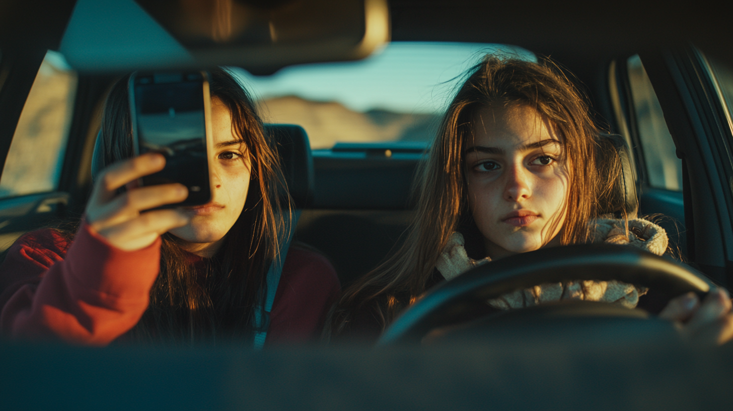 Two Girls Heading to College in Car Selfie