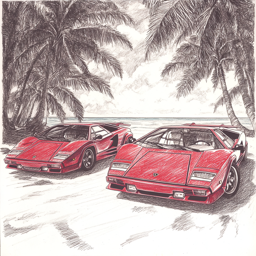 Two Lamborghinis Countach in 90s car magazine cover.