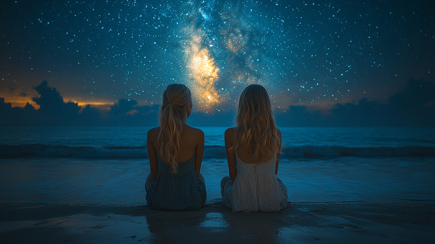 Two Women Enjoying Night Beach