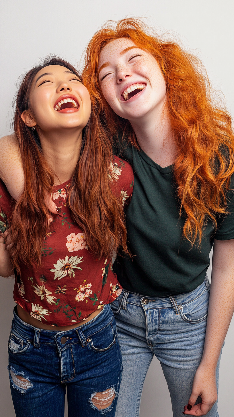 Two Young Women Embracing Happily