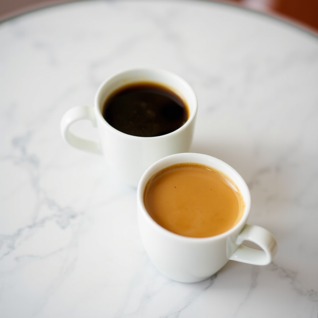 Two cups of espresso coffee on a table