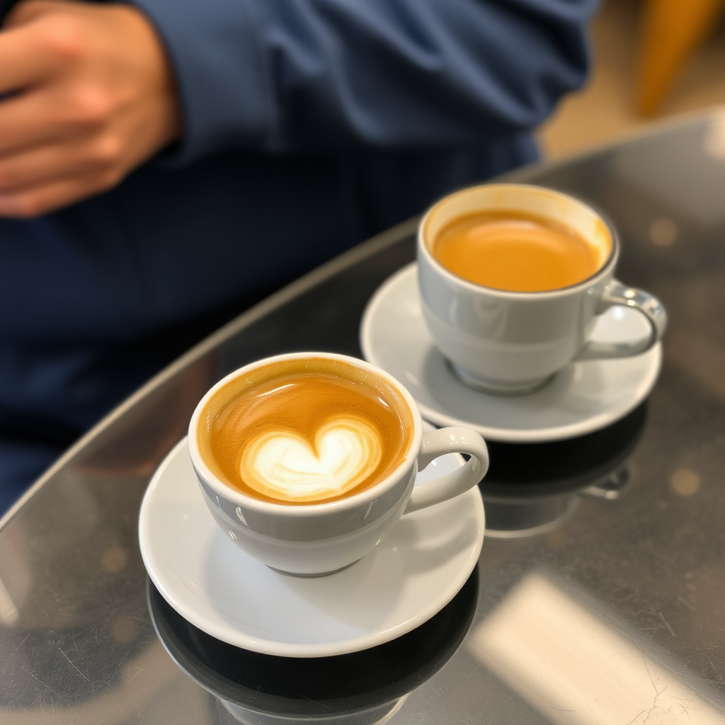 Two cups of espresso coffee on table.