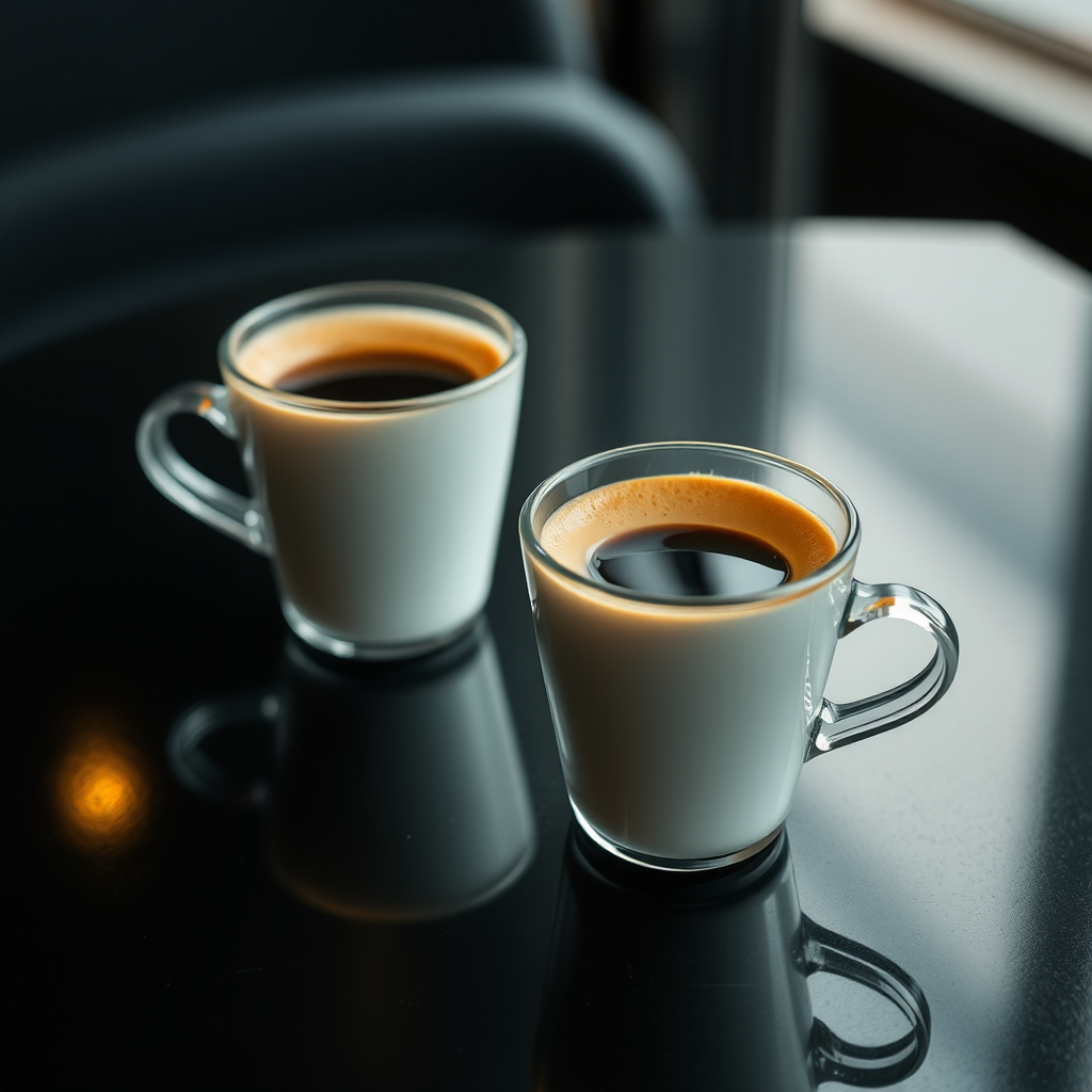 Two cups of espresso on table