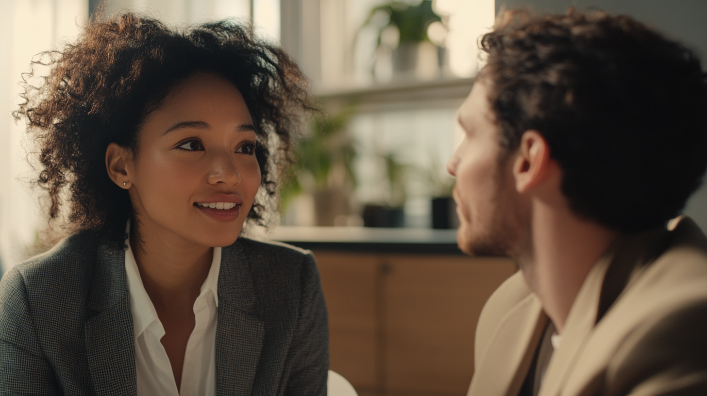 Two executives having professional conversation in stylish office