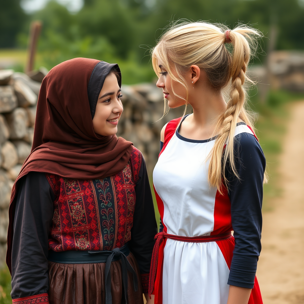 Two girls from different countries talking together.