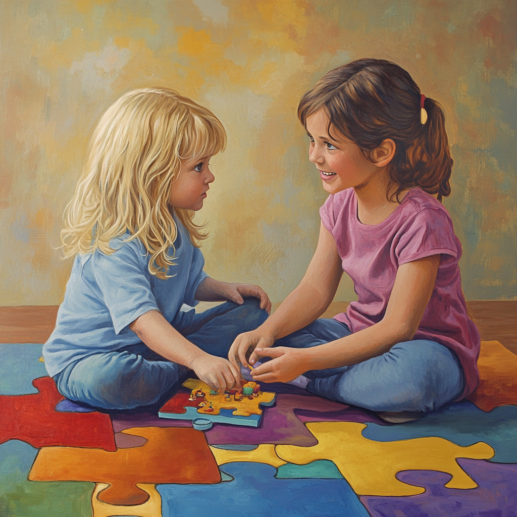 Two girls in therapy - one autistic, one neurotypical.