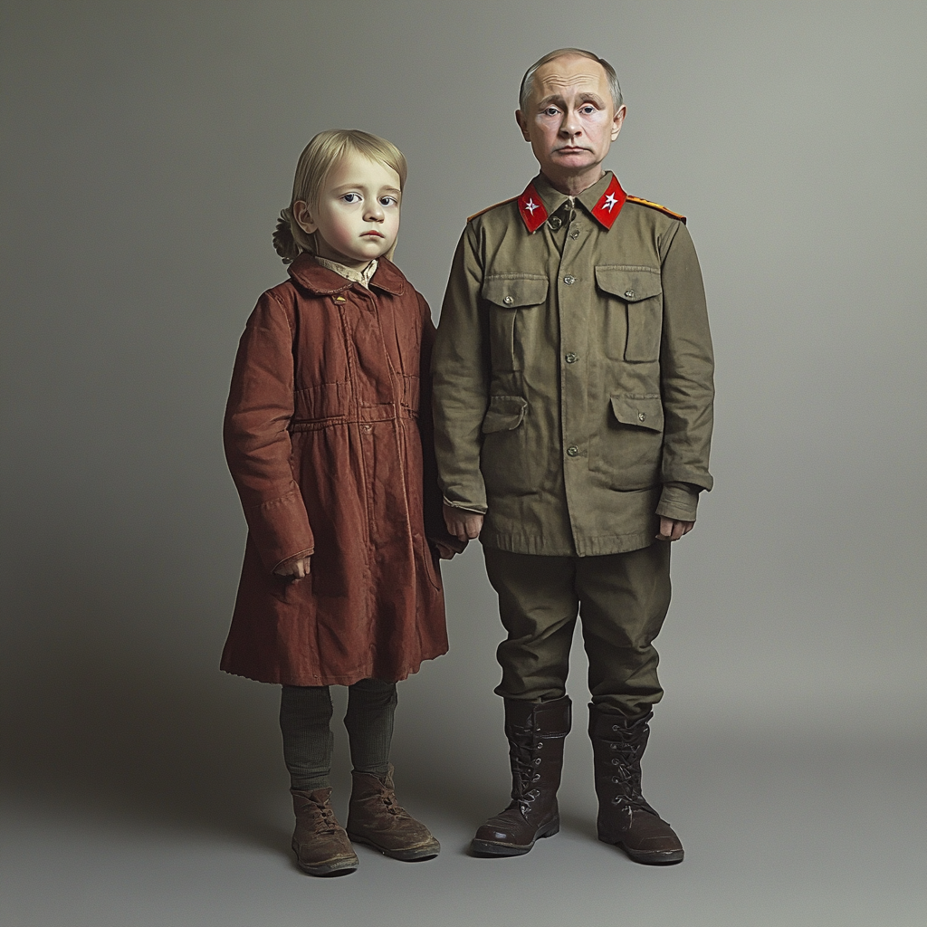 Two kids, one 6 and one 9, both with Putin faces.