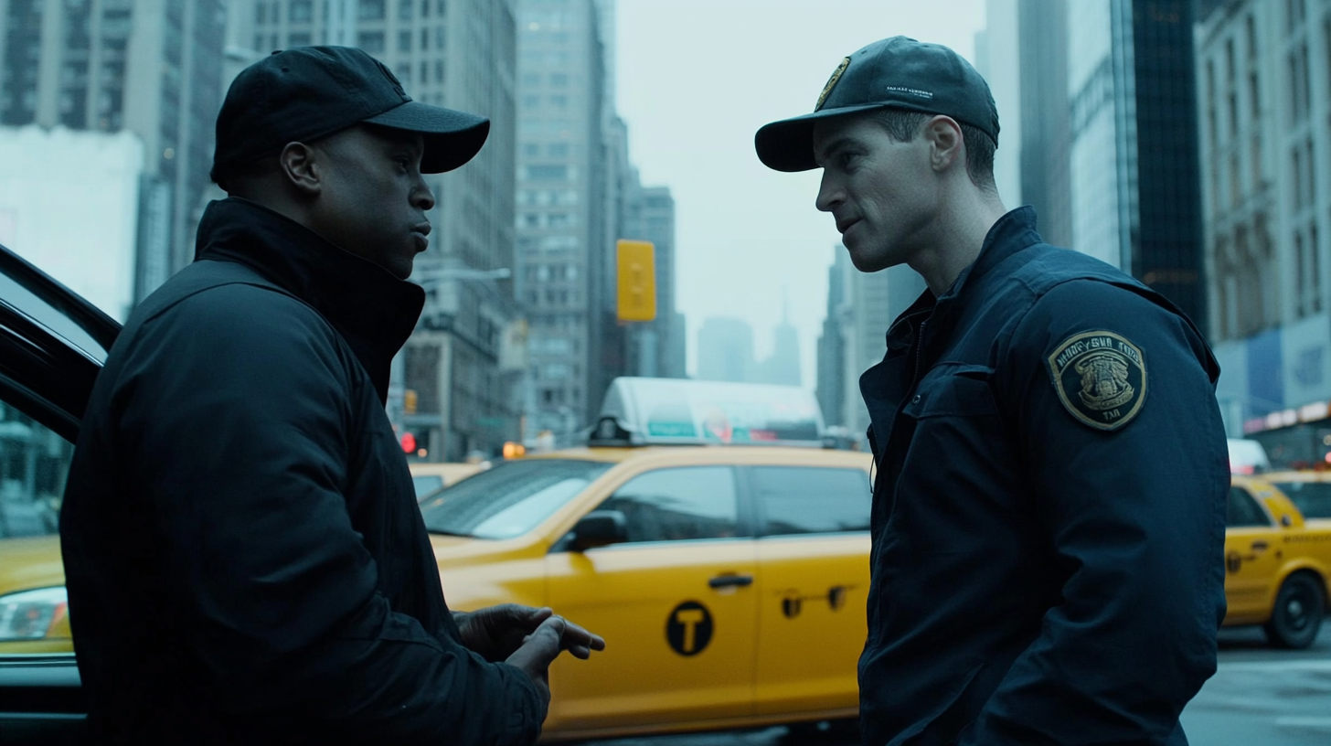 Two men in New York City, different colors.