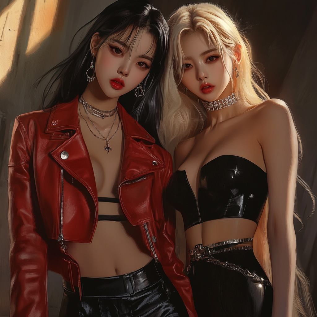 Two stylish k-pop girls posing