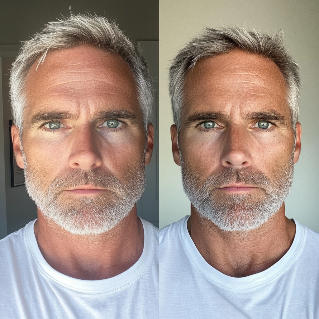 Two versions of a 50-year-old man's appearance.