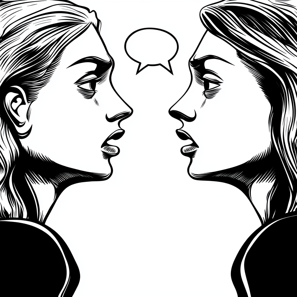 Two women arguing in cartoon style drawing