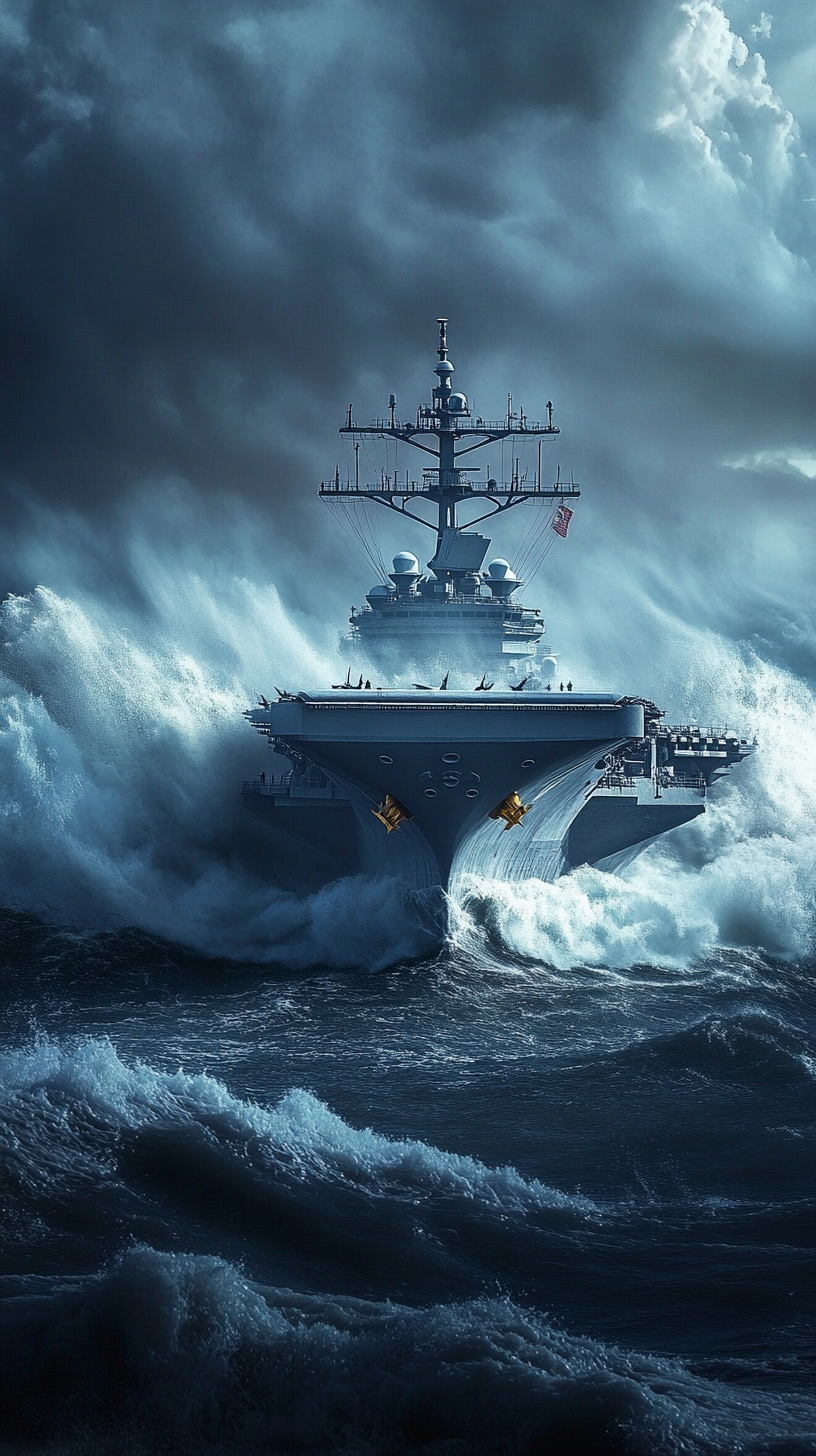 USS Dwight D. Eisenhower sailing through rough seas.