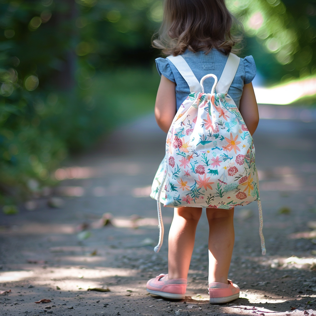 Ultra-Realistic Child Outdoors with Gym Bag - Stock Photo