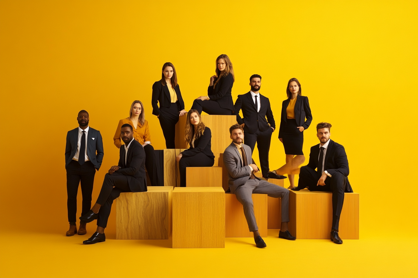 Ultra-detailed Business Group Photo in Deep Yellow Tone