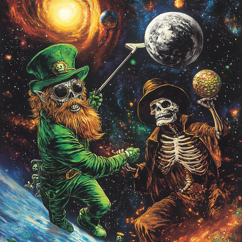 Undead Leprechaun and Grim Reaper play Space Golf