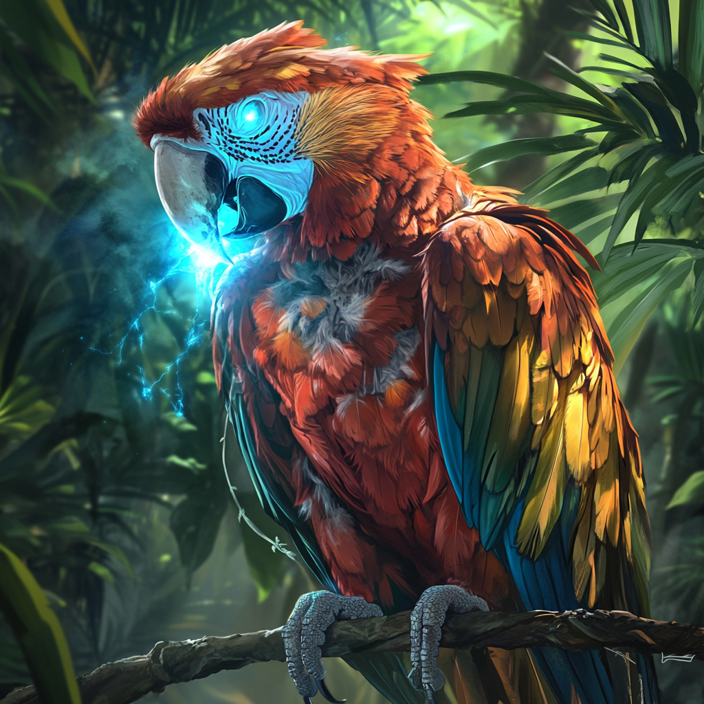 Undead macaw parrot with glowing blue light.