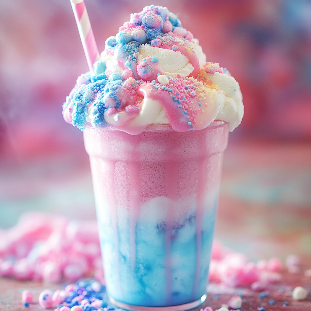 Unicorn Cotton Candy Frappe recipe for brightening your day.