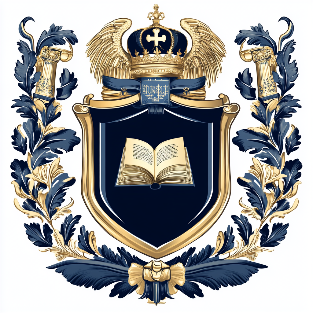 University's Prestigious Coat of Arms Emblem in Blue and Gold