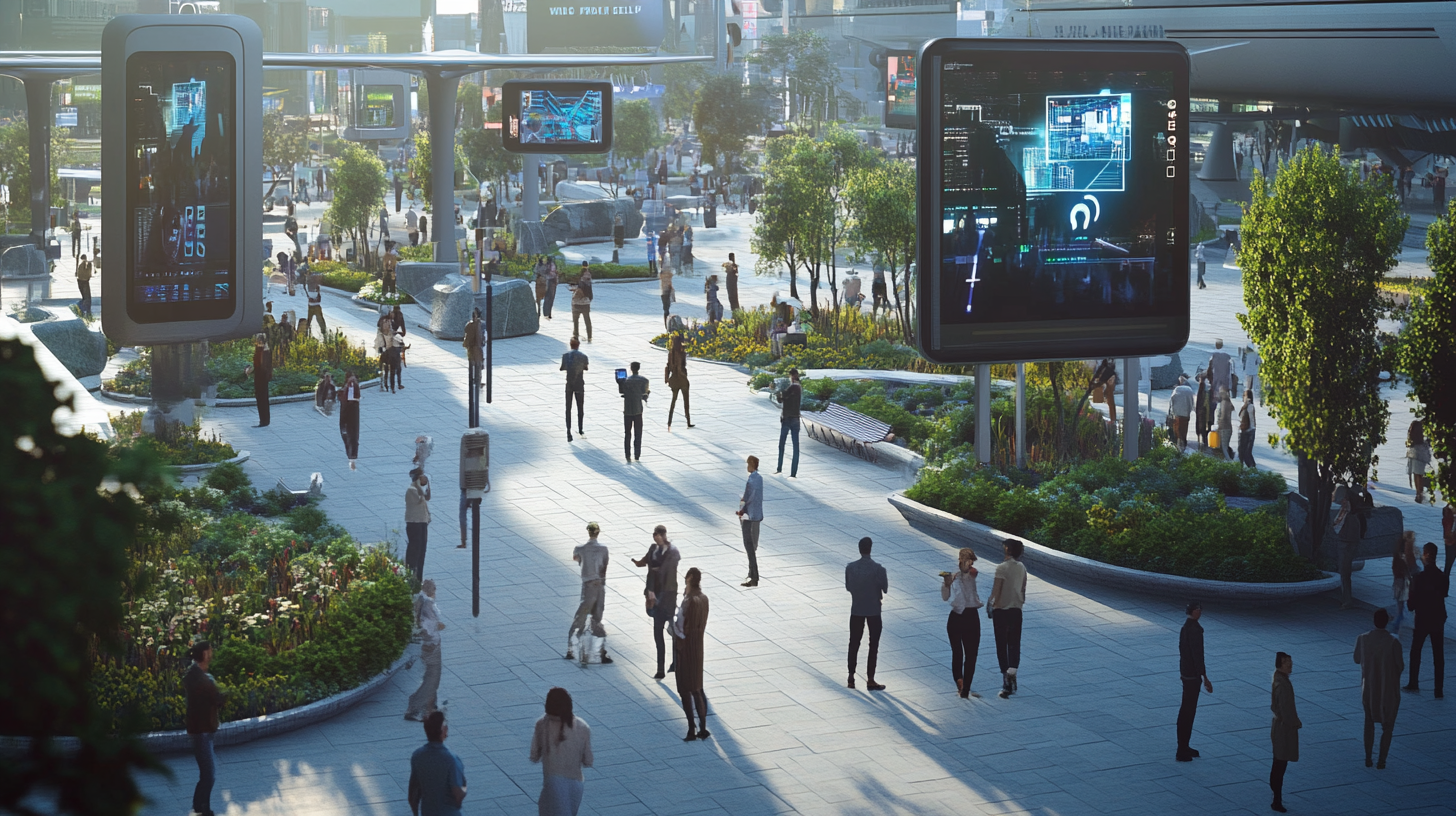 Updated social infrastructure in bustling city, advanced technology connections.