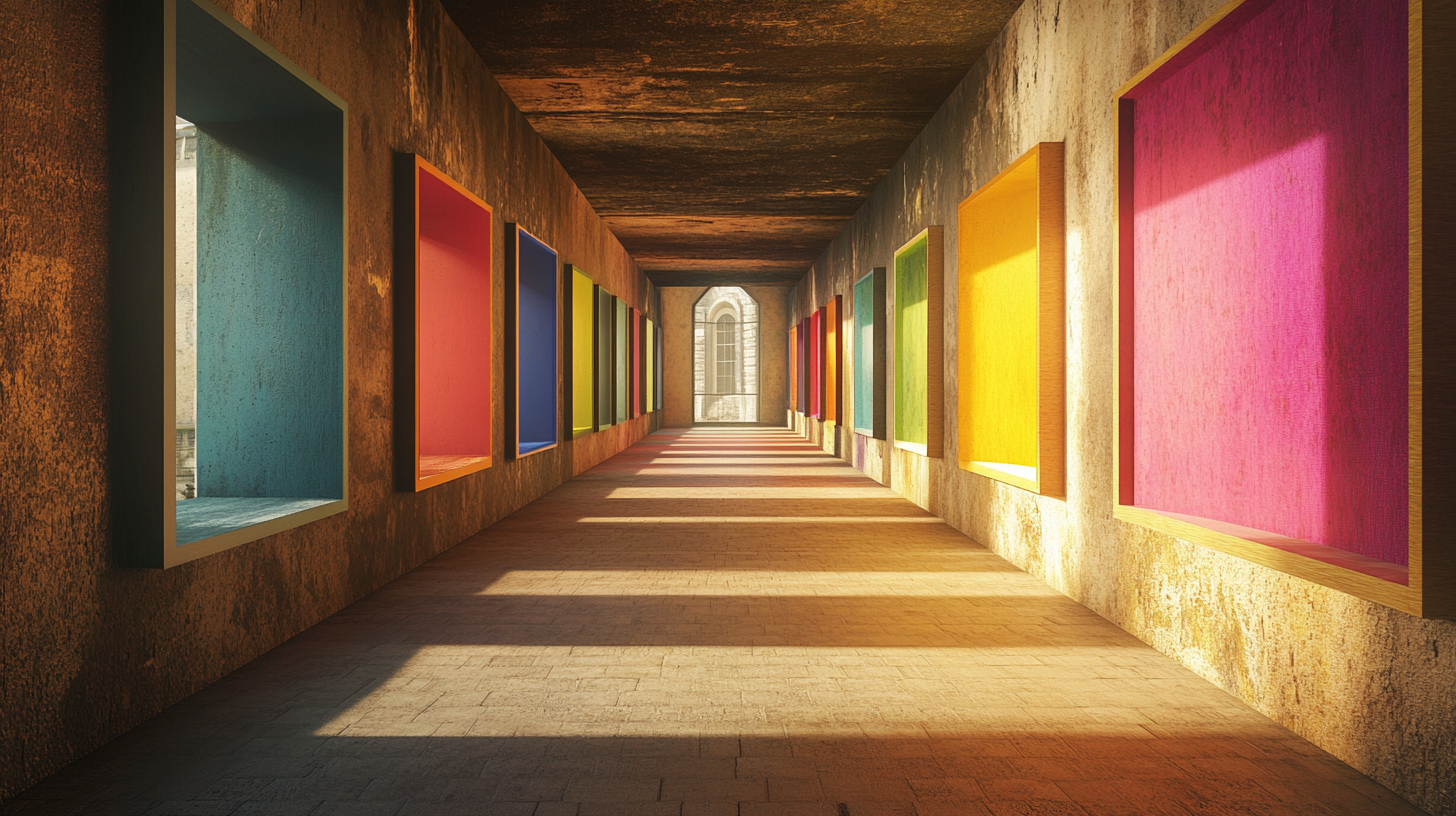 Urban Art Gallery with Vibrant Colors, 45-Degree Perspective