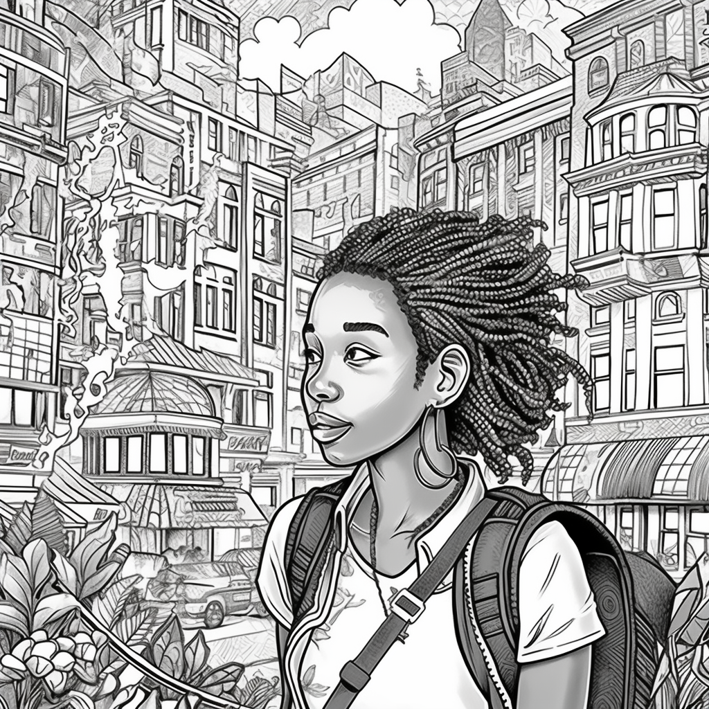 Urban Black Woman Coloring Page Diversity Energy City