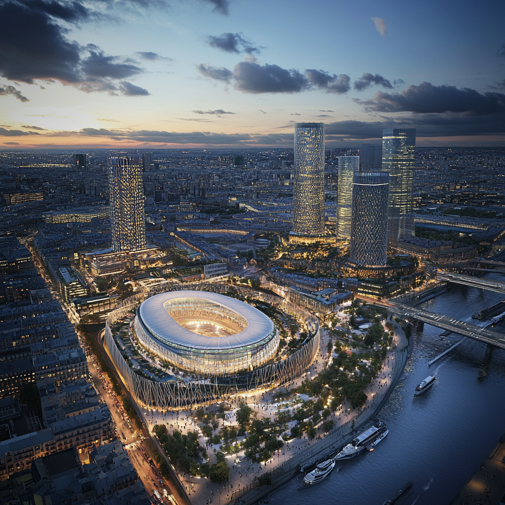 Urban District Concept Art with PSG Stadium in Paris