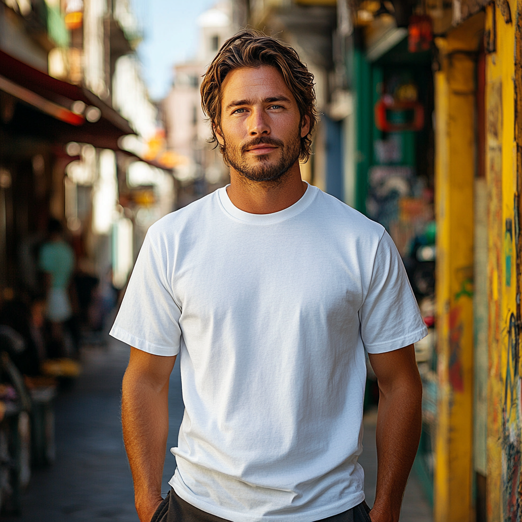 Urban Street Style Man in Plain White T-shirt