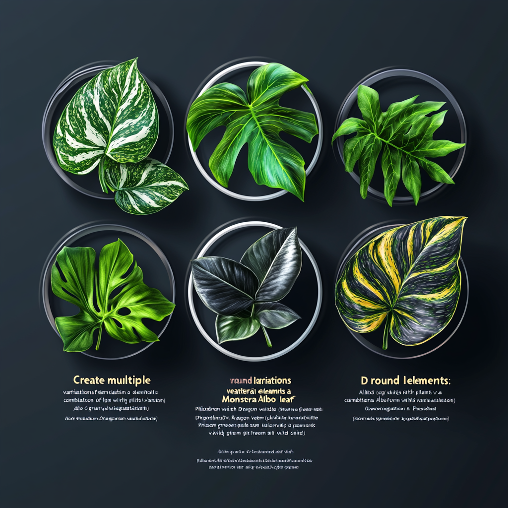 Variants of colorful 3D logo with plant elements