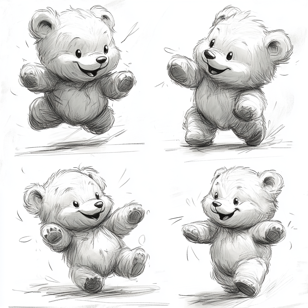 Variety of Teddy Bear Postures in Simple Drawings