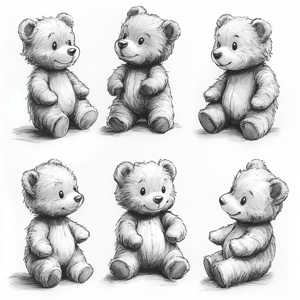 Various Postures: Teddy Bear Line Drawings