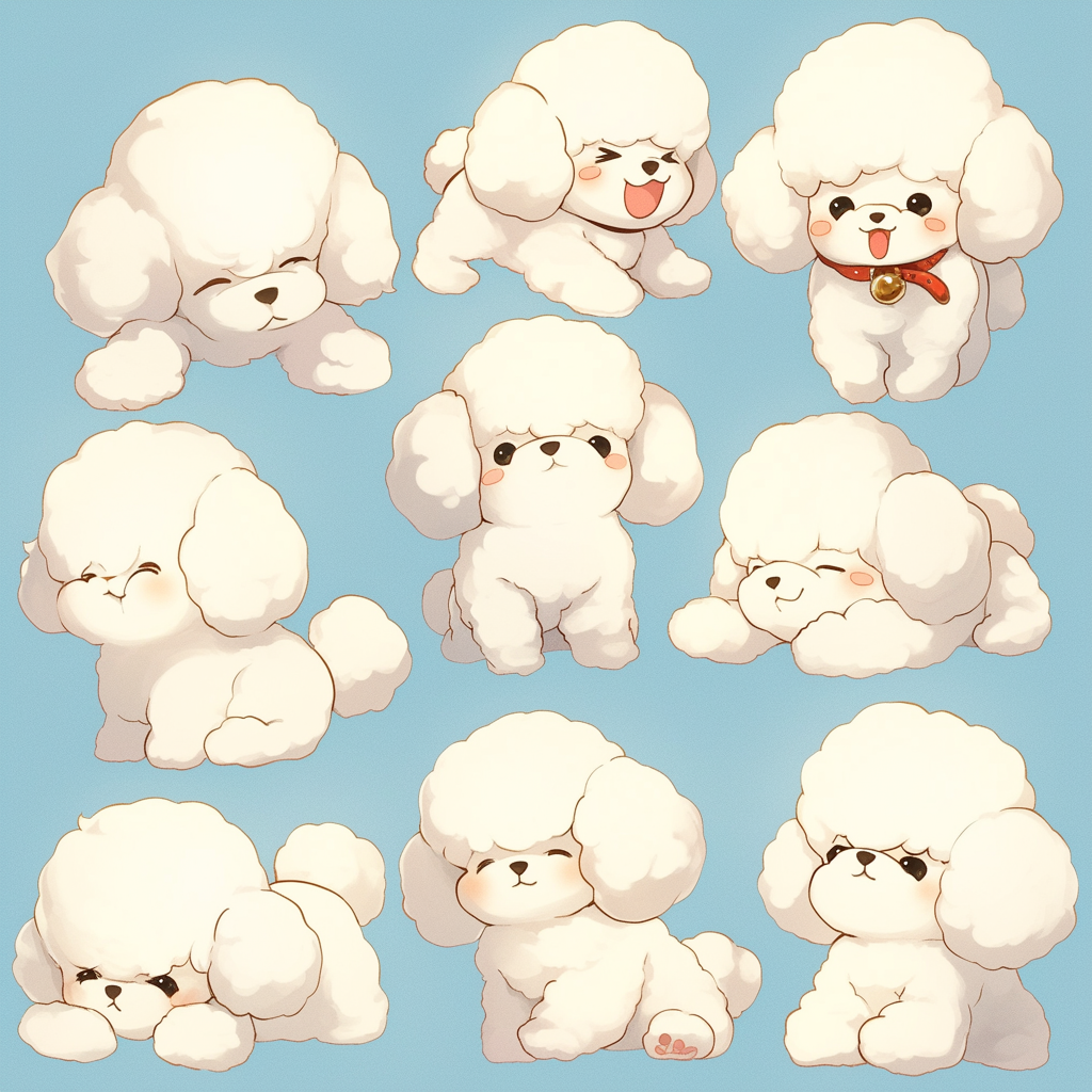 Various poses and facial expressions of Toy Poodle