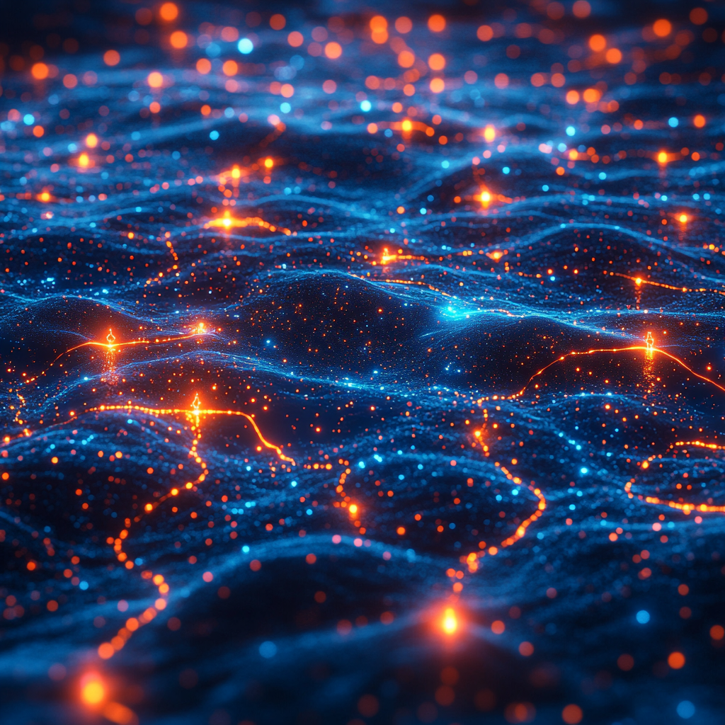 Vast, glowing neural network in space, connecting social insights.