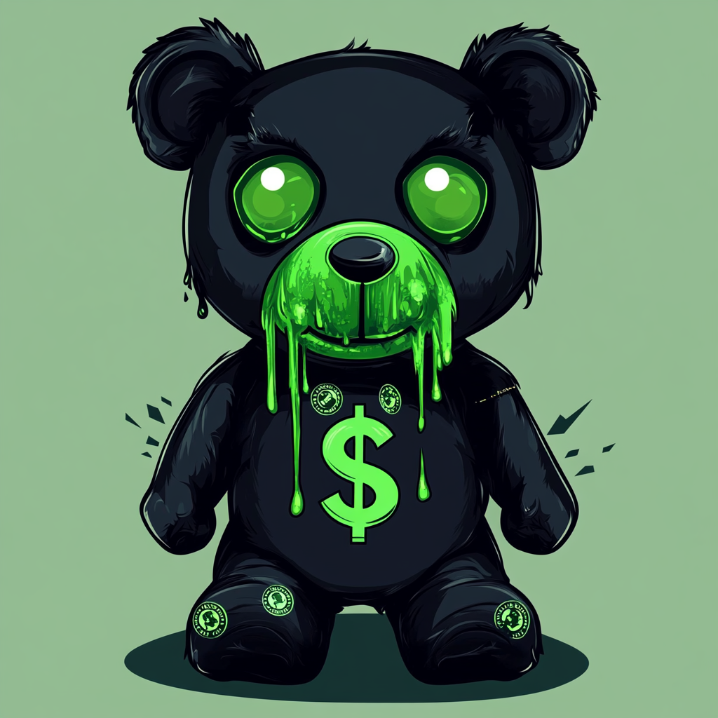 Vector design of green and black teddy bear.