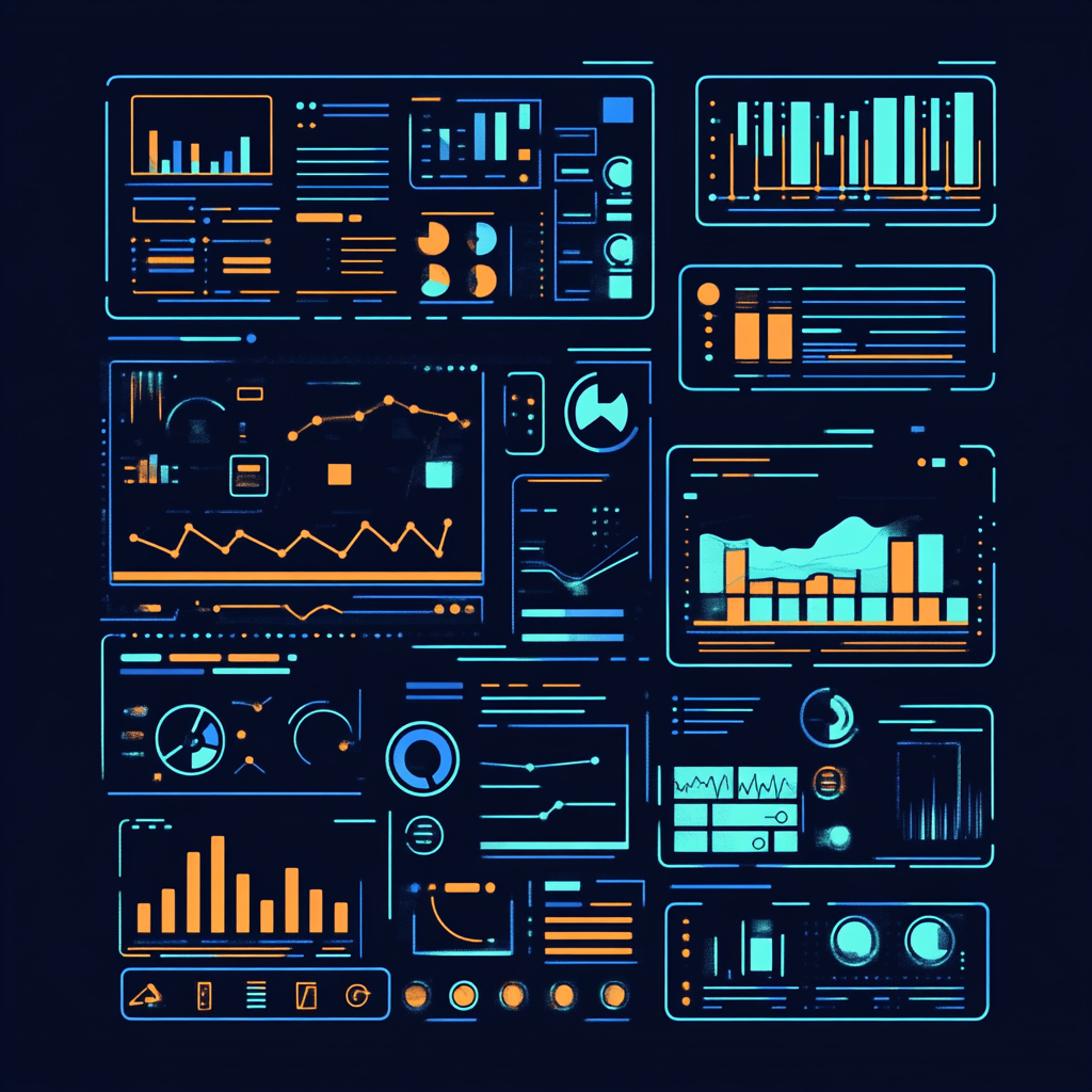 Vector illustration of intuitive dashboard with progress graphs, client data.