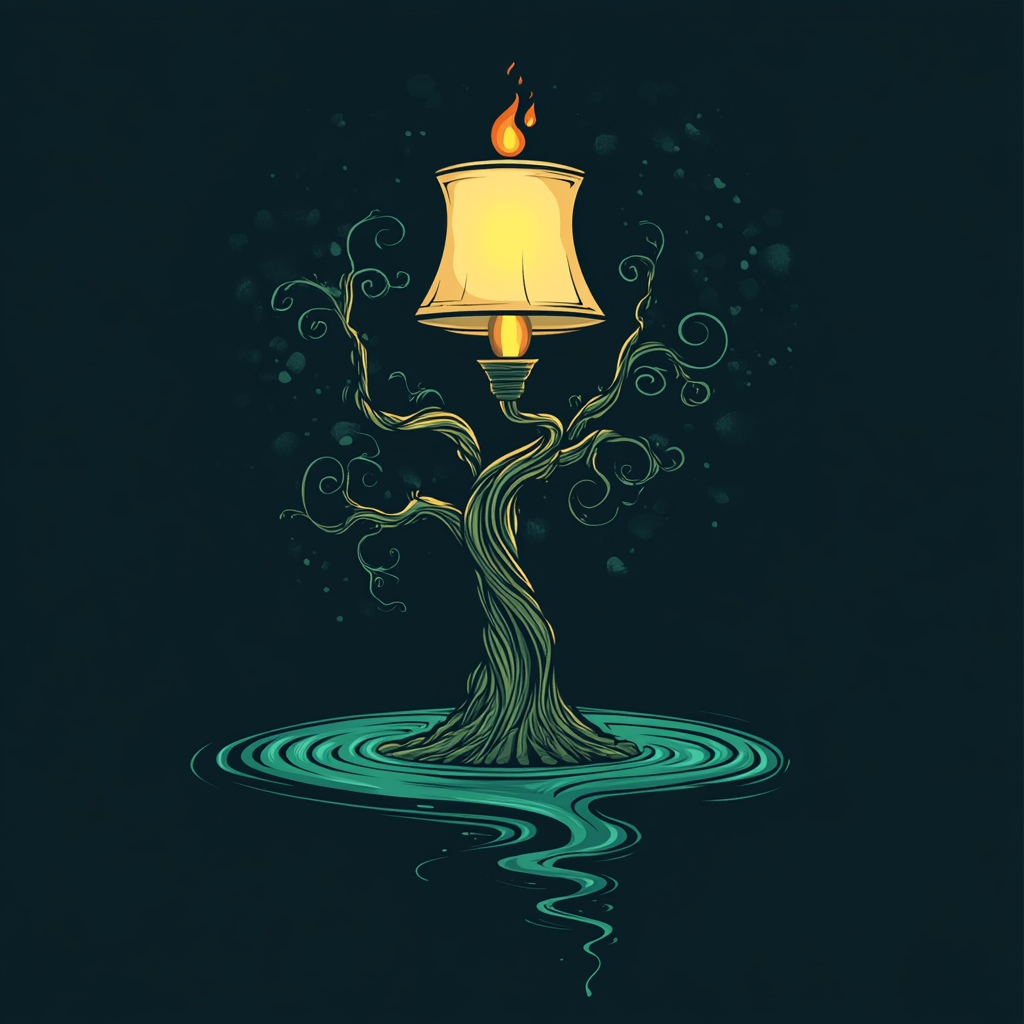 Vector logo of lamp with tree pedestal, water spiral.