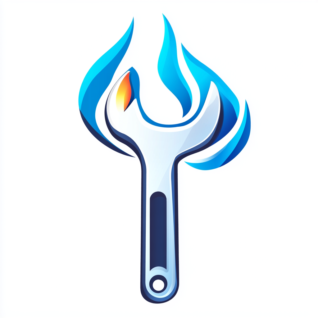 Vector logo with minimalist style, blue flame design.