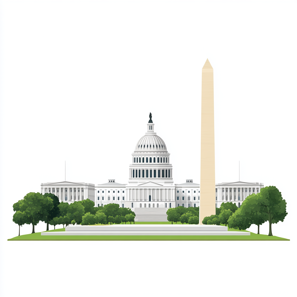 Vector-style Washington DC buildings with white background