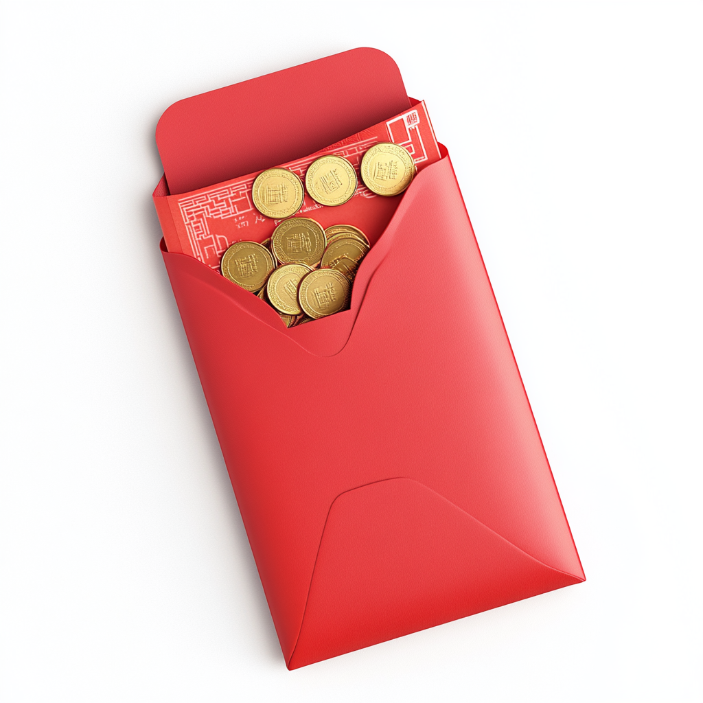 Vertical Chinese Red Envelope with Vouchers and Coins