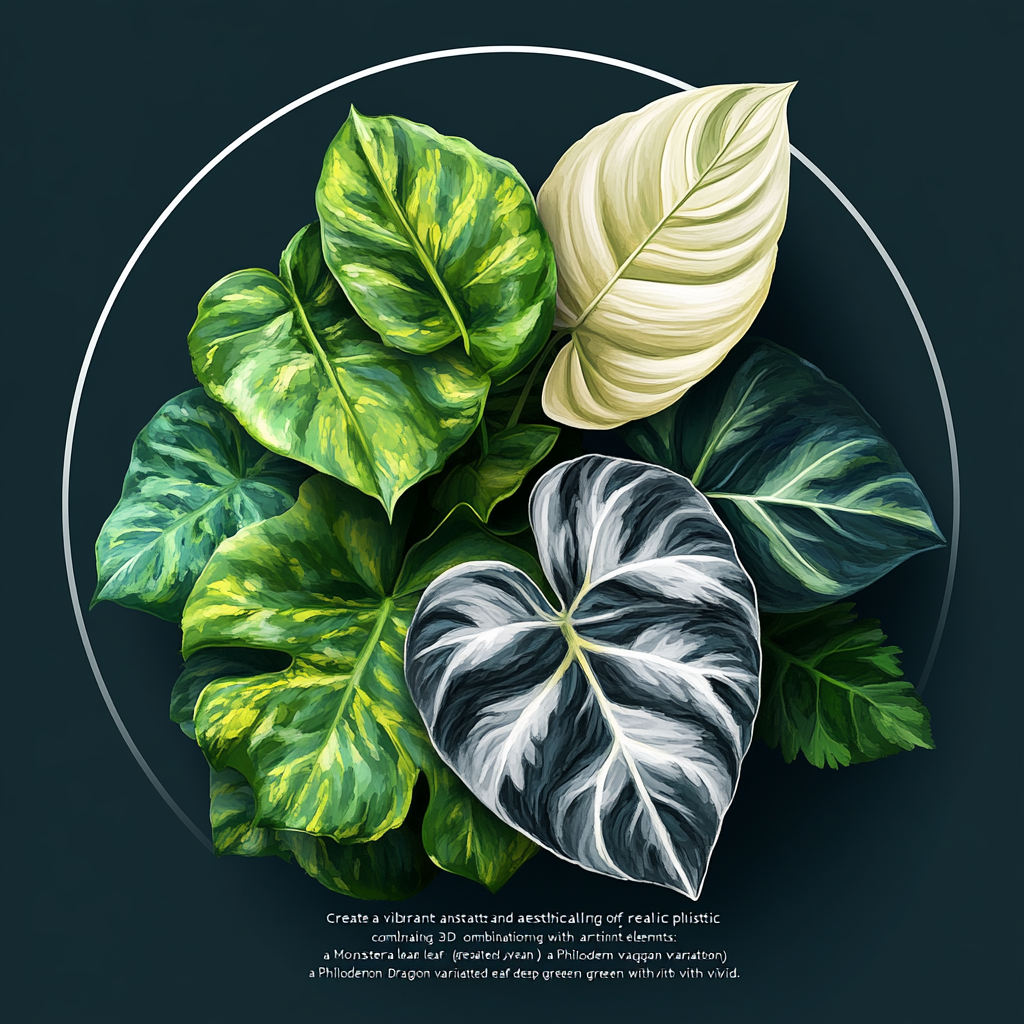 Vibrant 3D round logo with realistic artistic plant elements.