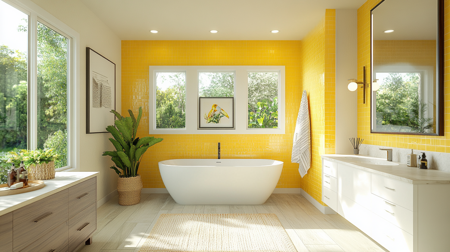 Vibrant Citrine Cool bathroom with modern fixtures and decor.